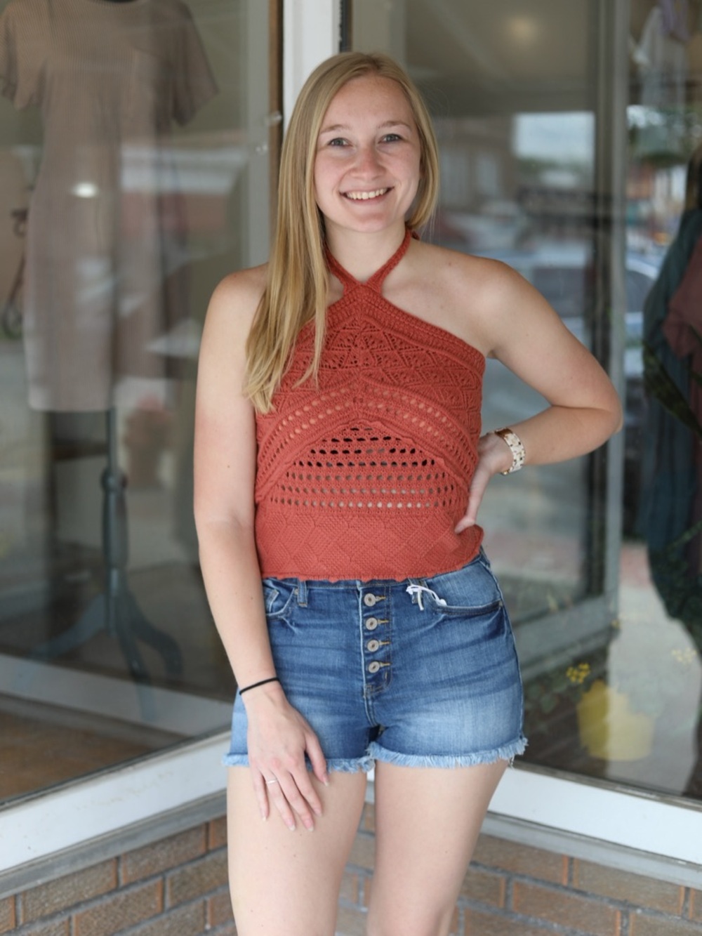 Crochet Halter Tank Top - Rust